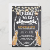 Invitation Cheers & Beers Rustic Chalkboard 40e anniversaire (Devant)