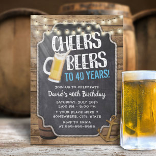 Invitation Cheers & Beers Rustic String Lights 40e anniversai