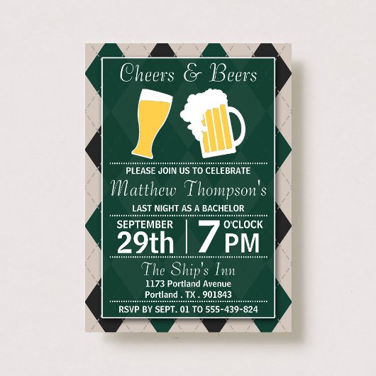 Invitation Cheers & Beers Tendance Verte Enterrement de Vie d