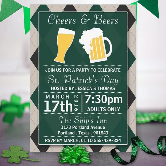 Invitation Cheers & Bières Fête de la Saint Patrick branchée
