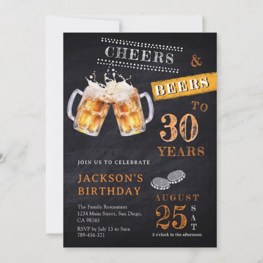 Invitation Cheers & Bières Rustic Chalkboard Quel âge Anniver (Devant)