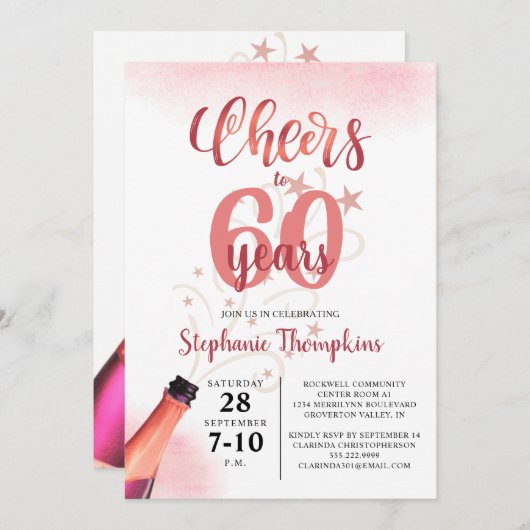 Invitation CHEERS D'Anniversaire À # ANNÉES Rose Gold Script (Devant / Derrière)