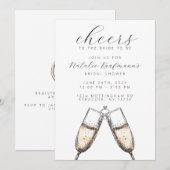 Invitation Cheers Elegant Bubbly Fête des mariées Champange (Devant / Derrière)