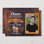 Invitation Cheers et bières Photo d'anniversaire Rustic Mens  (Devant / Derrière)