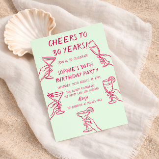 Invitation Cheers to 30 Years Green Cocktail 30th Birthday