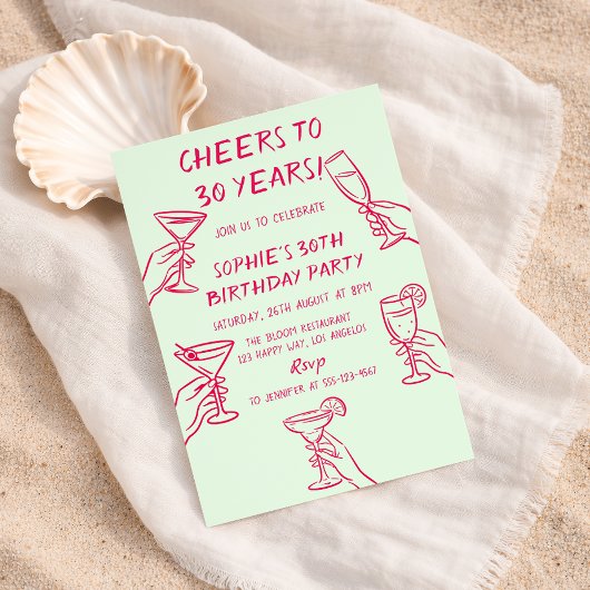 Invitation Cheers to 30 Years Green Cocktail 30th Birthday