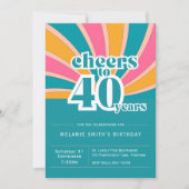 Invitation "Cheers to 40 years", bleu rétro 40th (Devant)
