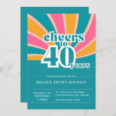 Invitation "Cheers to 40 years", bleu rétro 40th (Devant / Derrière)