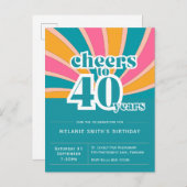 Invitation "Cheers to 40 years", rétro 40e anniver (Devant / Derrière)