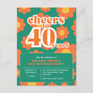 Invitation "Cheers to 40 years" rétro vert 40e