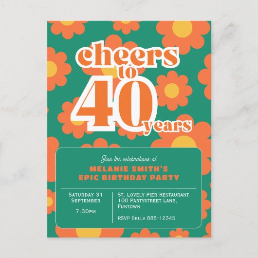 Invitation "Cheers to 40 years" rétro vert 40e (Devant)