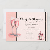 Invitation Cheers to 50 Years Pink Champagne Birthday (Devant)