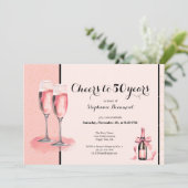 Invitation Cheers to 50 Years Pink Champagne Birthday (Debout devant)