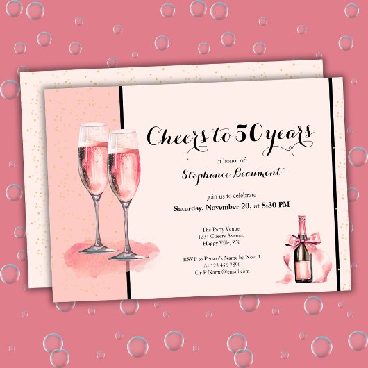 Invitation Cheers to 50 Years Pink Champagne Birthday