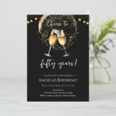 Invitation Cheers to 50th Birthday Black and Gold (Debout devant)