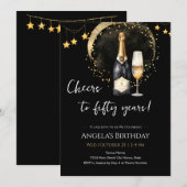 Invitation Cheers to 50th Birthday Black and Gold (Devant / Derrière)