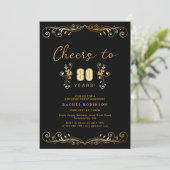 Invitation Cheers to 80 Years Birthday Party Black & Gold (Debout devant)