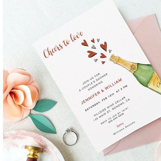 Invitation Cheers to Love Red Hearts Couple's Shower