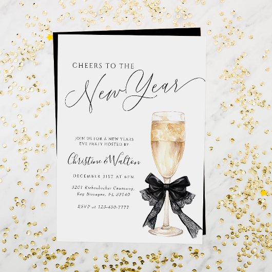 Invitation Cheers to the New Year Elegant Champagne New Year