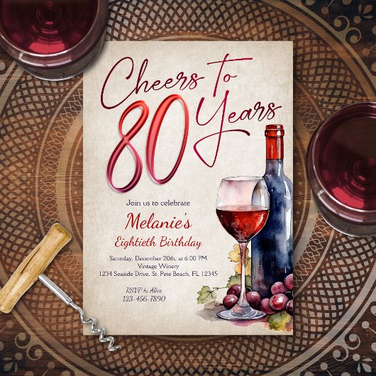Invitation Cheers Wine 80e anniversaire