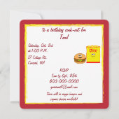 Invitation Cheeseburger et chips de pommes de terre fête d'an (Dos)