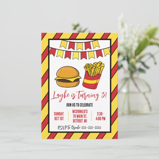 Invitation Cheeseburger et Fries fête d'anniversaire (Debout devant)