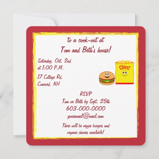 Invitation Cheeseburger et pommes chips (Dos)
