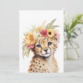 Invitation Cheetah Flower Crown Art Aquarelle Safari Floral (Debout devant)