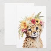 Invitation Cheetah Flower Crown Art Aquarelle Safari Floral (Devant / Derrière)