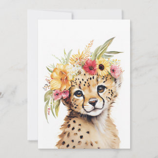 Invitation Cheetah Flower Crown Art Aquarelle Safari Floral