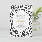 Invitation Cheetah noir & blanc Leopard Sweet 16 Party (Debout devant)