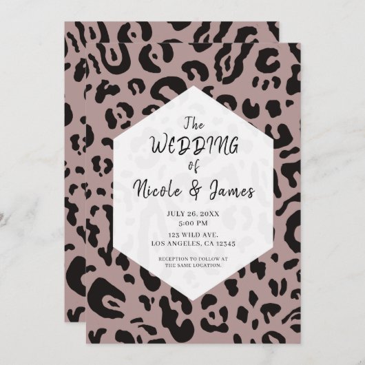 Invitation Cheetah noir et blanc Leopard Chic Mariage Invit (Devant / Derrière)