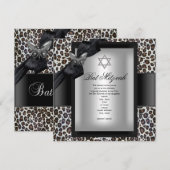 Invitation Cheetah Papillon Noir Bat Mitzvah (Devant / Derrière)