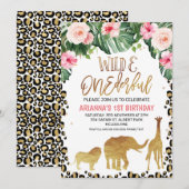 Invitation Cheetah Print Floral Gold Safari Wild Un Anniversa (Devant / Derrière)