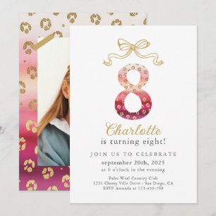 Invitation Cheetah rose et or Empreinte de léopard 8e anniver