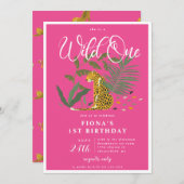 Invitation Cheetah Rose Wild Un Anniversaire (Devant / Derrière)