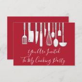 Invitation Chef de cuisine de fête  Cuisine Blanc Gris Rouge  (Devant / Derrière)