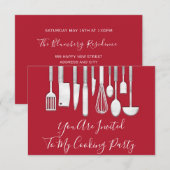 Invitation Chef de cuisine de fête Cuisine Blanc Gris Rouge G (Devant / Derrière)