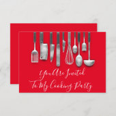 Invitation Chef de cuisine de fête de cuisine Blanc Gris Roug (Devant / Derrière)