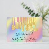 Invitation Chef de cuisine de fête de cuisine Pastels hologra (Debout devant)