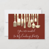 Invitation Chef de fête de cuisine dorée de cuisine Marron Or (Devant)