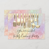 Invitation Chef de fête de cuisine dorée holographique (Devant / Derrière)