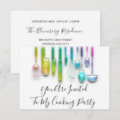 Invitation Chef de fête de cuisine dorée holographique arc-en (Devant / Derrière)