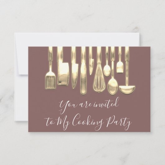 Invitation Chef de fête de cuisine dorée rose dorée (Devant)