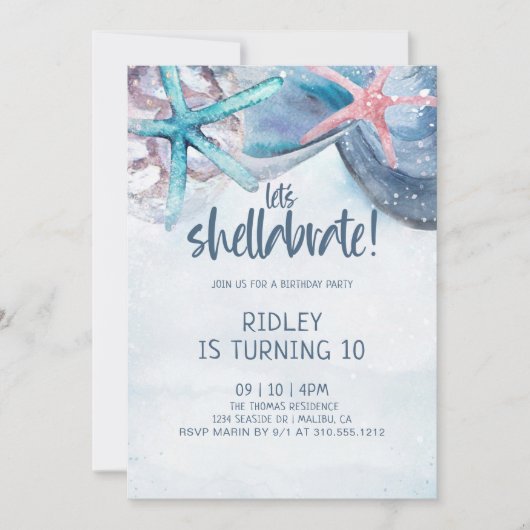 Invitation Chellabration | Beach Starfish Seashells Anniversa (Devant)