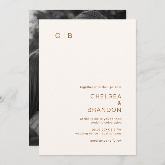 Invitation Chelsea Earthy Neutrals Mariage moderne (Devant / Derrière)