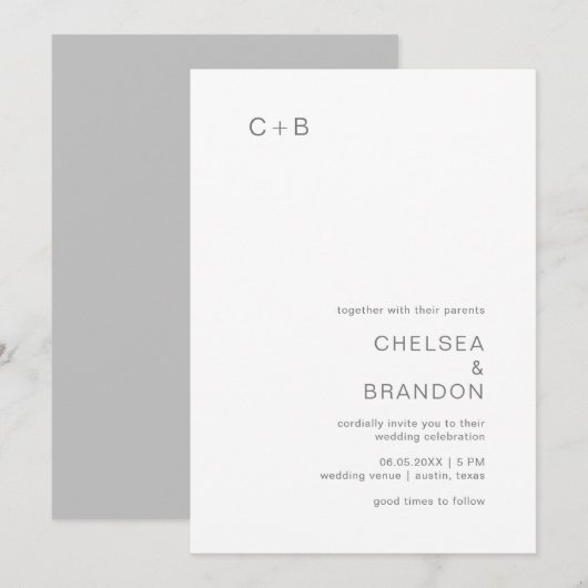 Invitation Chelsea Grey Mariage moderne (Devant / Derrière)