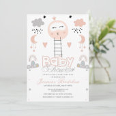 Invitation Chemin baby shower vers la lune rose (Debout devant)