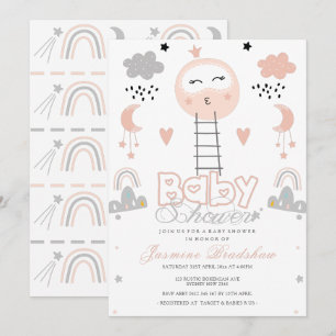 Invitation Chemin baby shower vers la lune rose