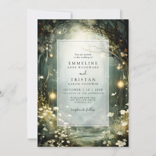 Invitation Chemin De Forêt Enchantée De Fleurs Mariage Vert (Devant)